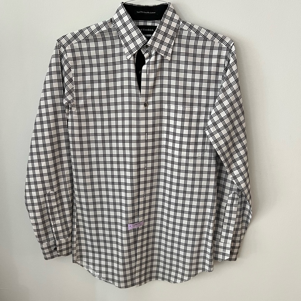 Paul Frederick. Outstanding check shirt. Always complimented. Size 14 1/2.
